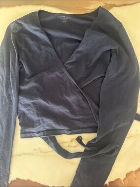 Brandy Melville Navy Wrap Tie Long Sleeve Top